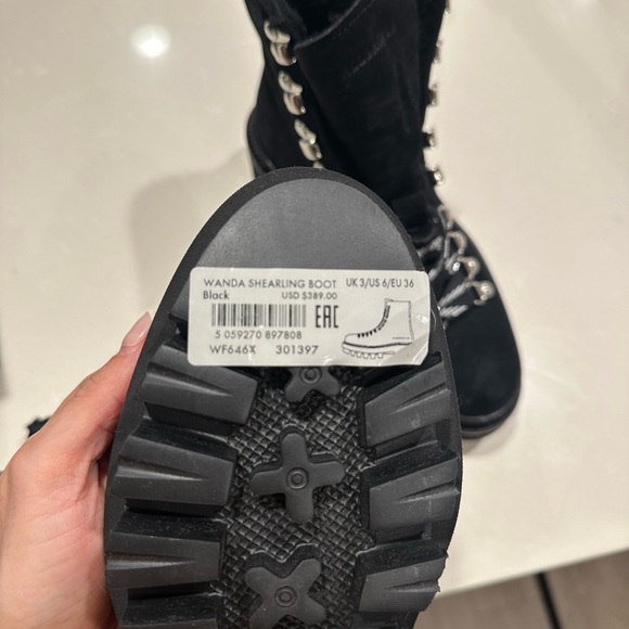 New All Saints Wanda Shearling Black Suede Hiking Combat Boots Size 36 - Picture 3 of 9